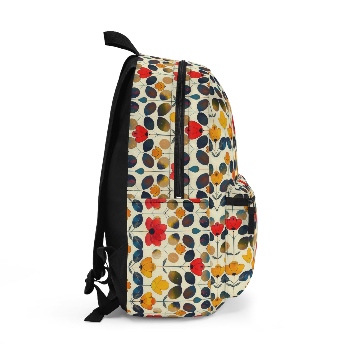 Whimsical Yellow, Red, and Blue Flower Design Lightweight Stylish Durable Backpack (Made in USA)