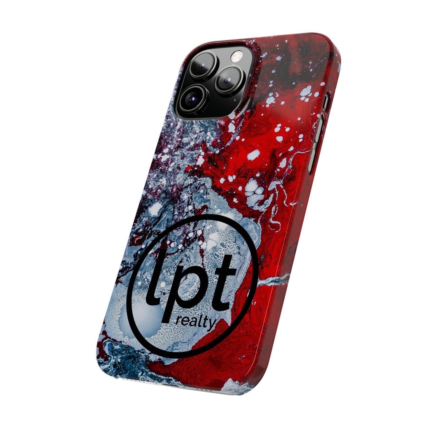 LPT Realty Logo -  Red, Black and White Alcohol Ink Design Iphone 15-12 Slim Phone Case