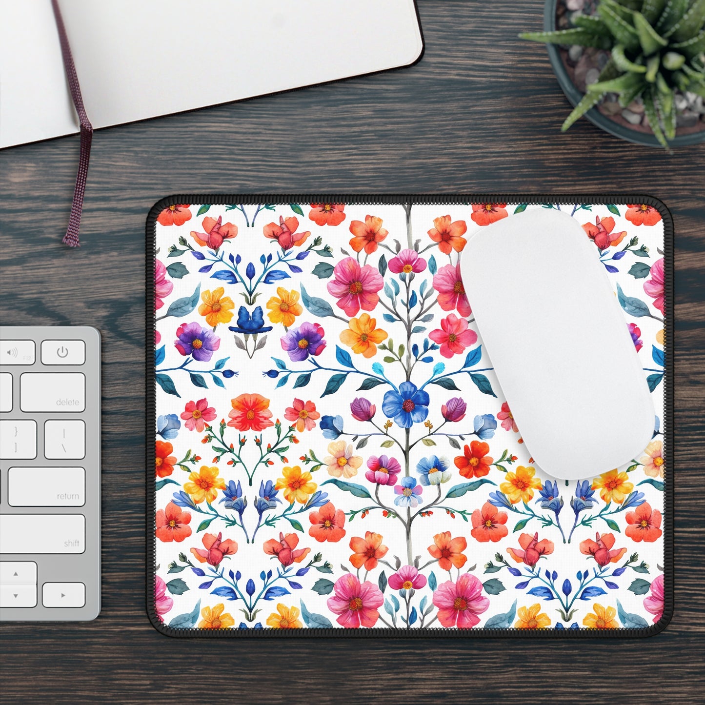 Botanical Symphony with Vibrant Watercolor Flowers Gaming Mouse Pad with Finished Edges