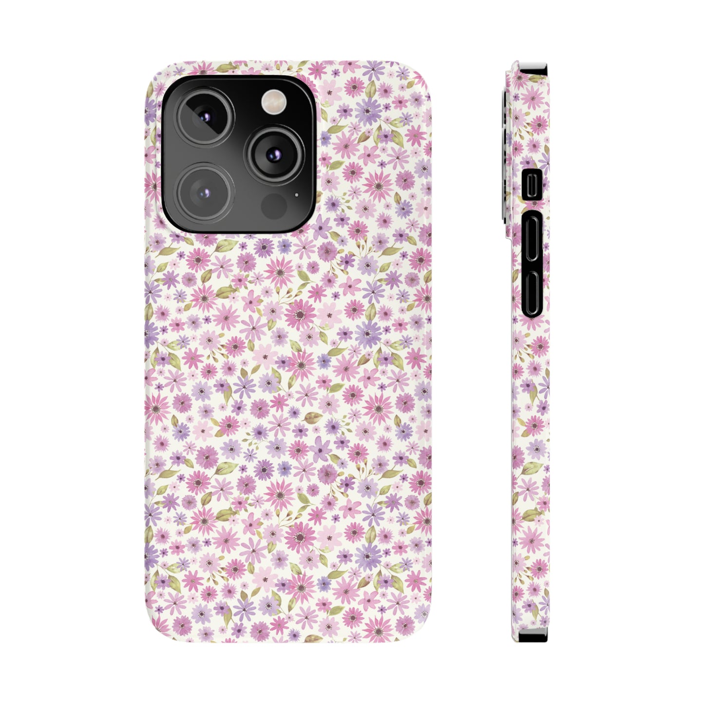 Pink and Purple Flower Design Iphone 15-12 Slim Phone Case