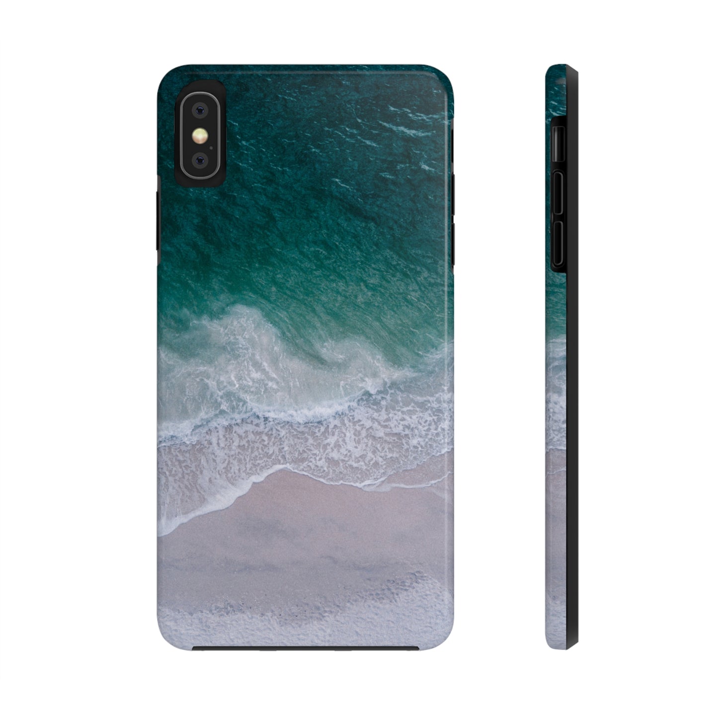 Ocean's Embrace: Deep Green Waters with White Waves Crashing onto the Beach Design Iphone Tough Phone Case