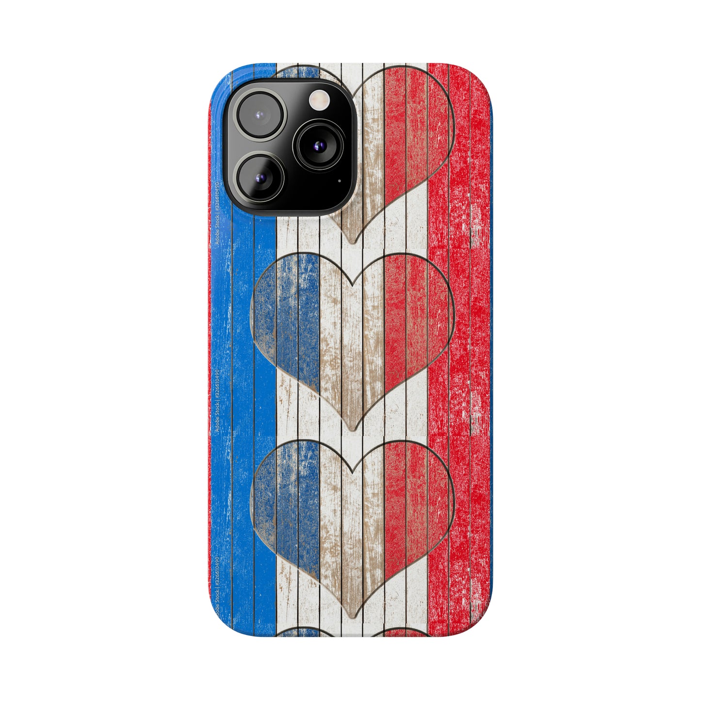 Painted Heart in Red White Blue Wood Wall Iphone 15-12 Slim Phone Case