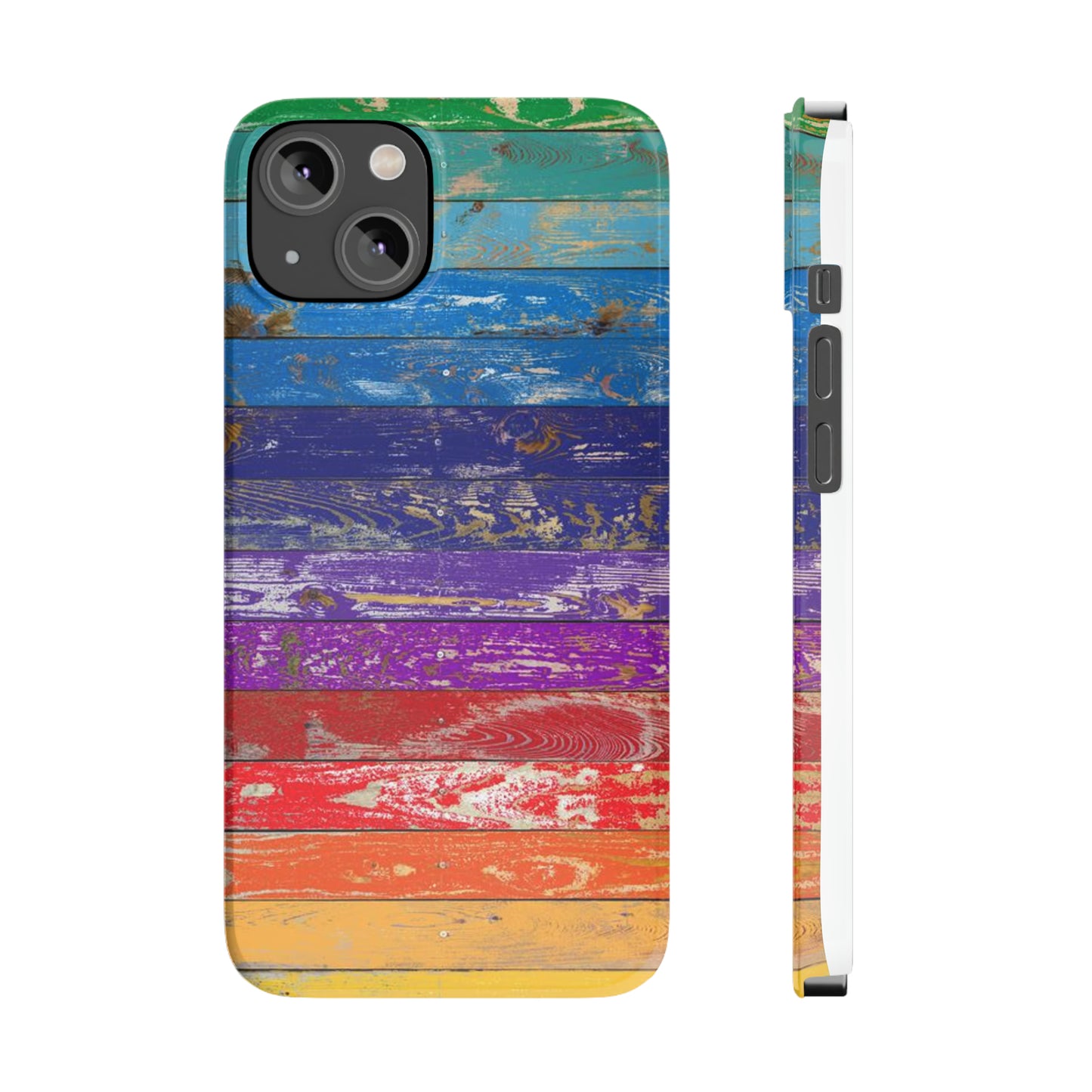 Rainbow Wood Planks Iphone 15-12 Slim Phone Case