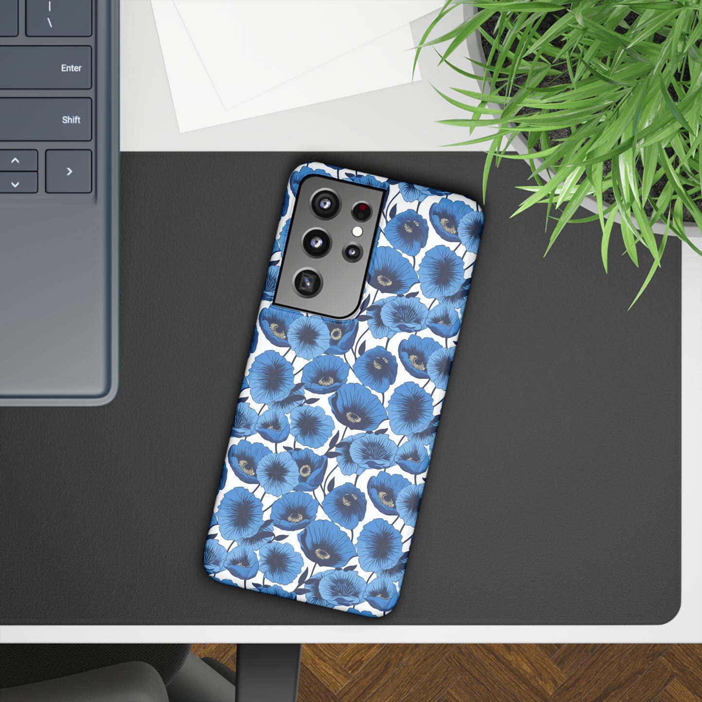 Vivid Blooms Bright Blue Poppies Design Samsung Slim Cases