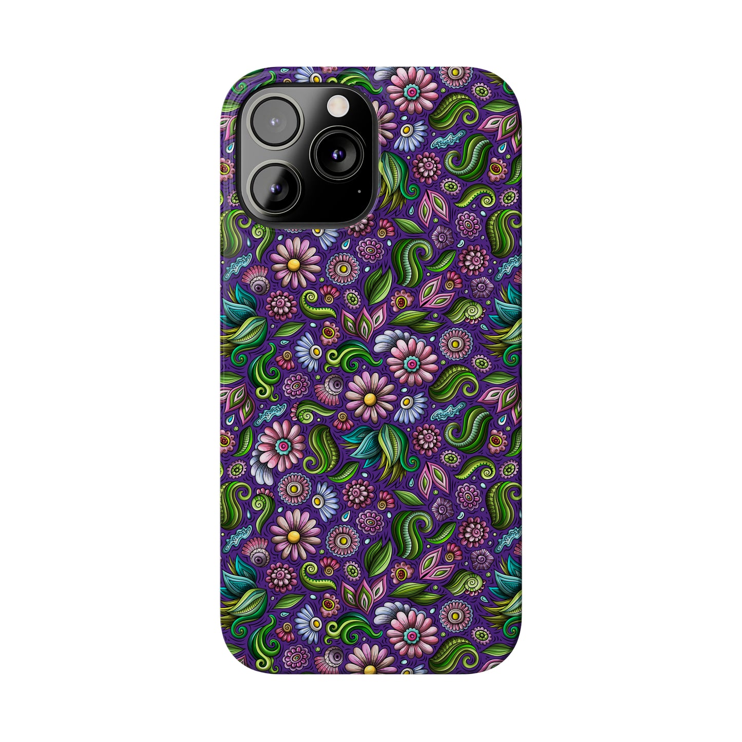 Purple & Pink Daisy Floral Print Purple Background Iphone 15-12 Slim Phone Case