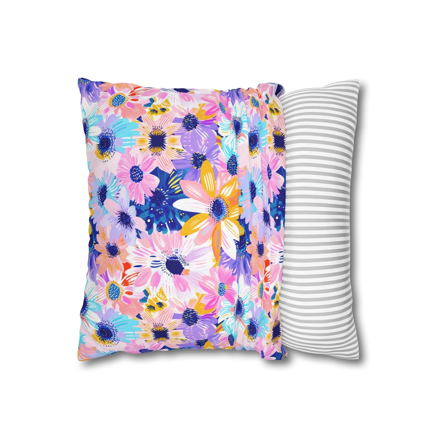 Watercolor Wonderland: Large Colorful Daisies Blooming with Radiance Spun Polyester Square Pillowcase 4 Sizes