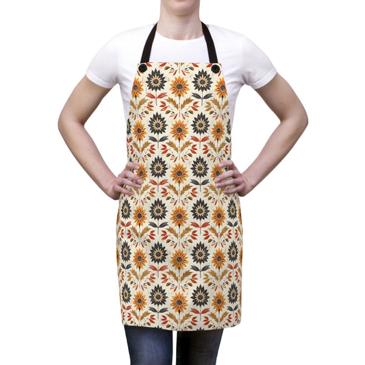 Autumn-Inspired Bohemian Floral Pattern Burnt Orange, Deep Brown and Creamy Beige Kitchen Chef Apron