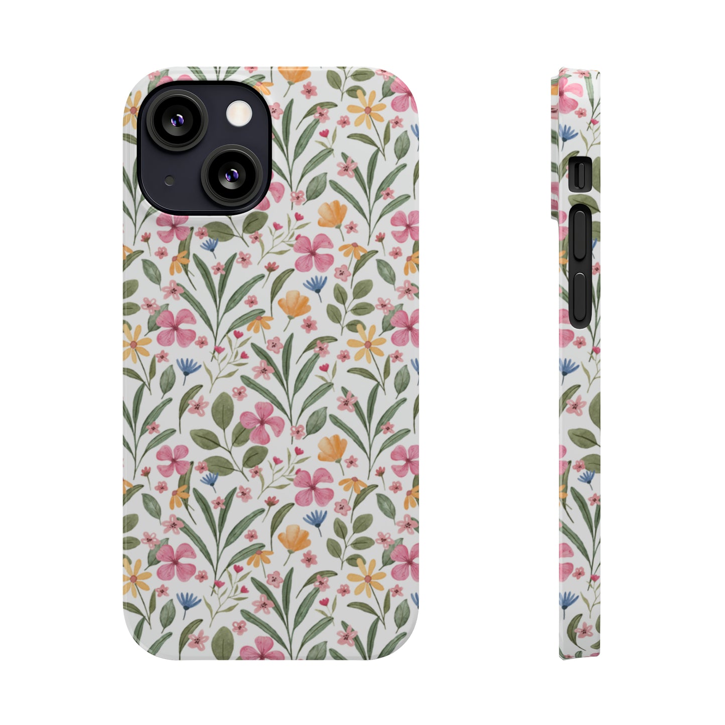 Pink Watercolor Spring Flowers Iphone 15-12 Slim Phone Case