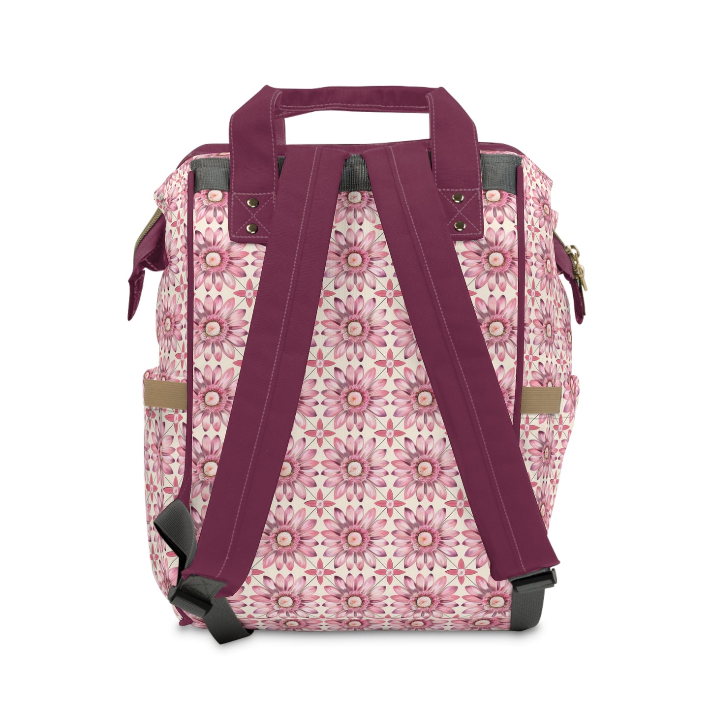 Radiant Pink Daisy Floral Pattern Multifunctional Diaper Backpack