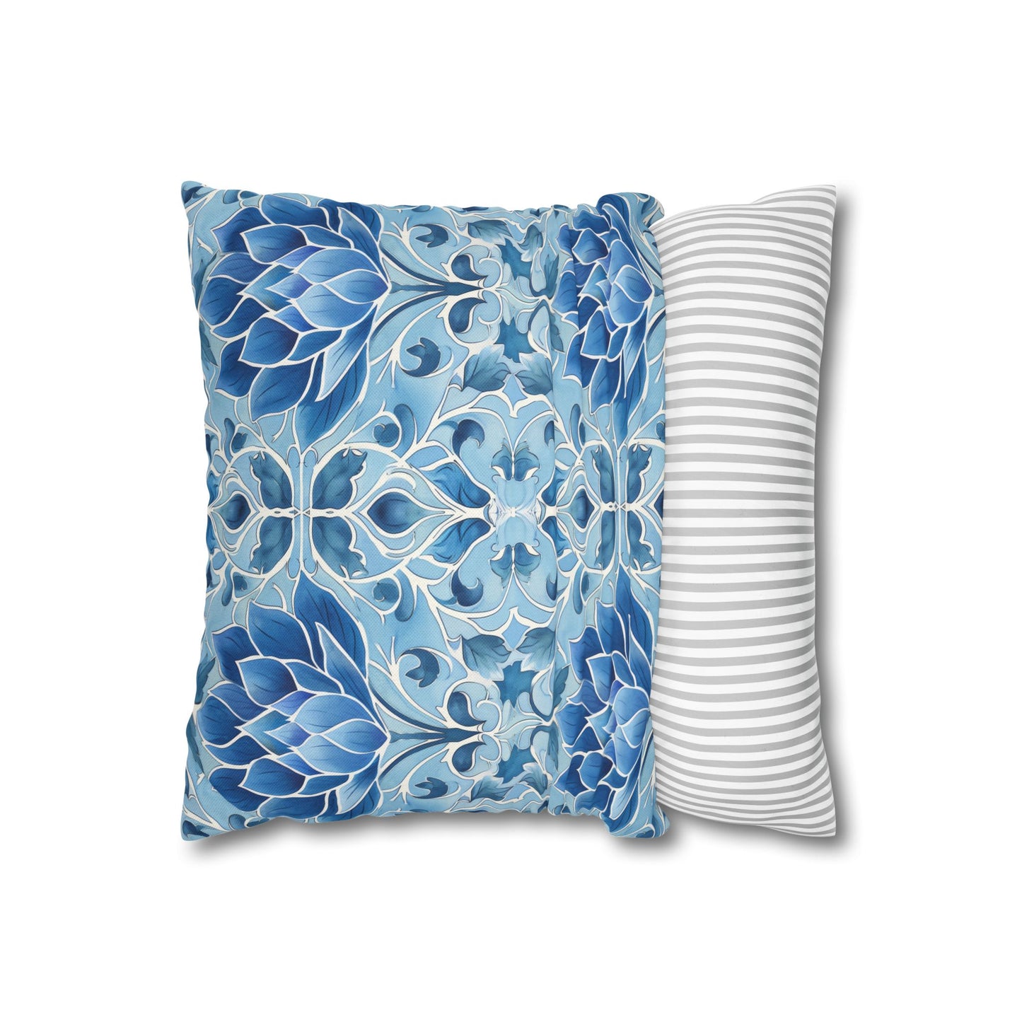 Exquisite Blue Lotus Elegance Floral Mosaic Design Spun Polyester Square Pillowcase 4 Sizes