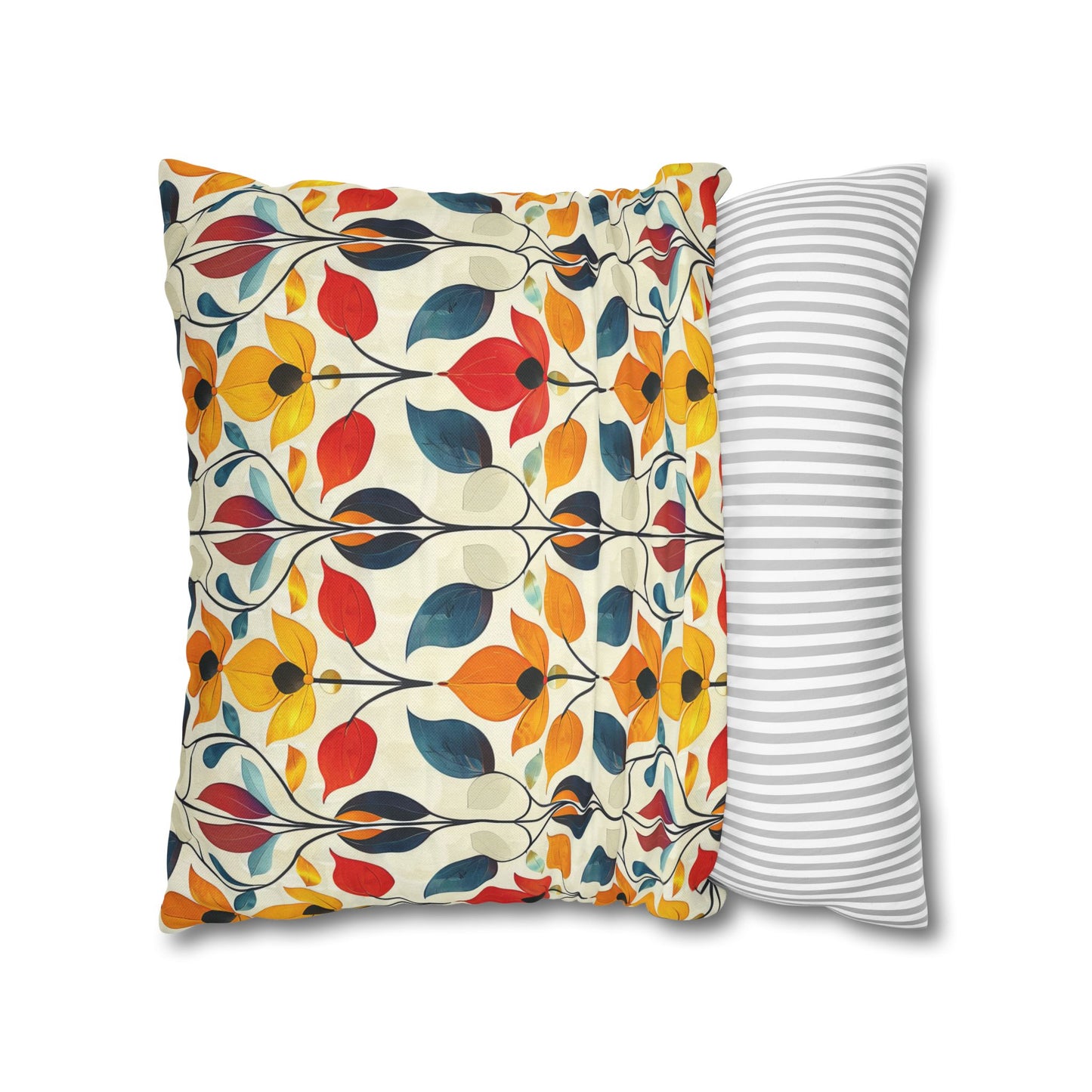 Retro Art Nouveau Vibrant Multicolored Blossoms Spun Polyester Square Pillowcase 4 Sizes