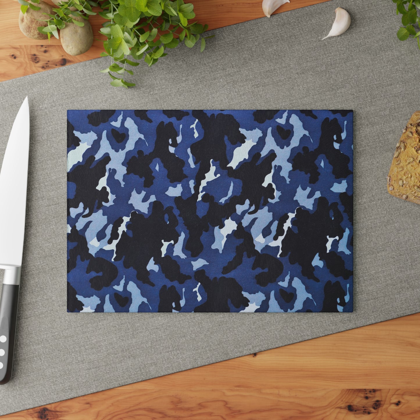 Deep Sea Concealment: Navy Blue Camouflage - Glass Cutting Board  8" x 11" and 11" x 15"