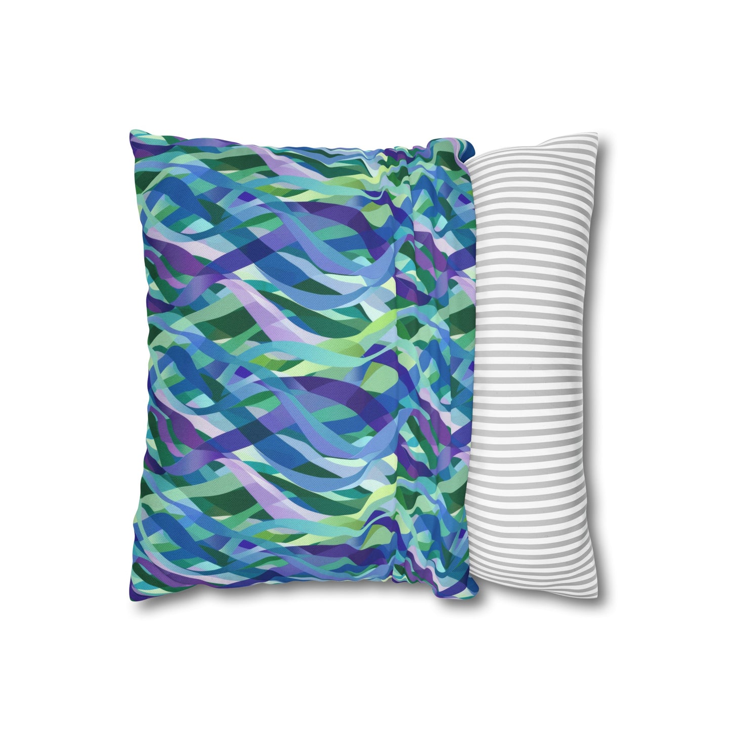 Vibrant Purple Blue and Green Ribbons Spun Polyester Square Pillowcase 4 Sizes