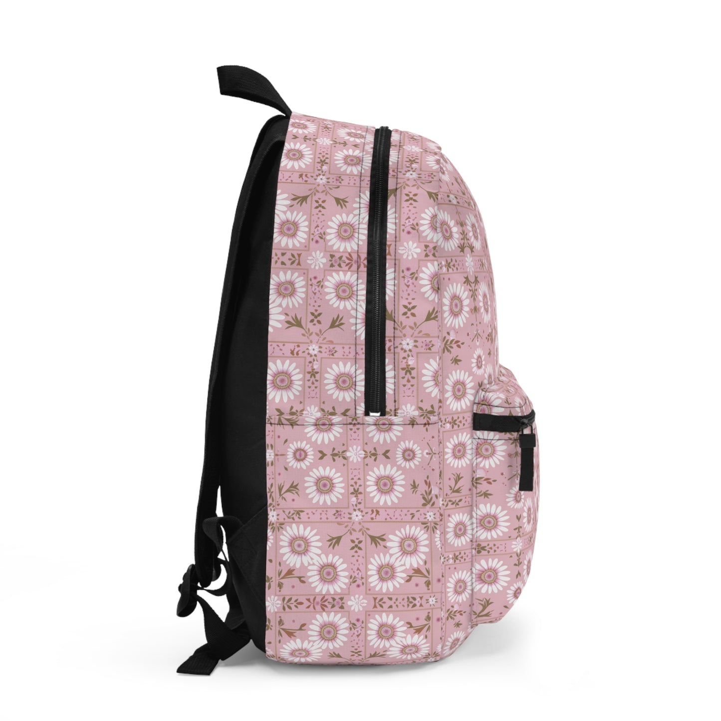 Charming Daisy Pink and White Floral Tile Pattern Lightweight Stylish Durable Backpack (Made in USA)