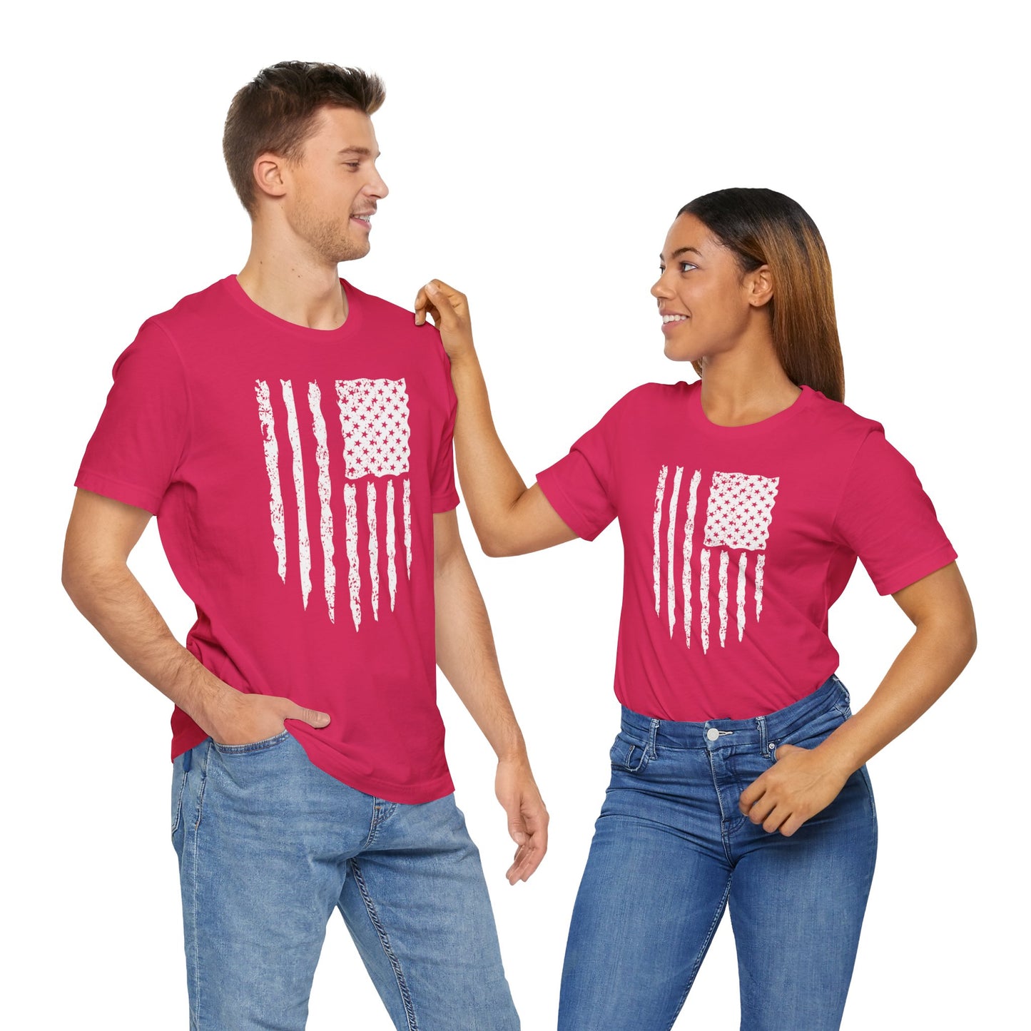 Distressed American Flag in White - Short Sleeve T-Shirt XS-5XL