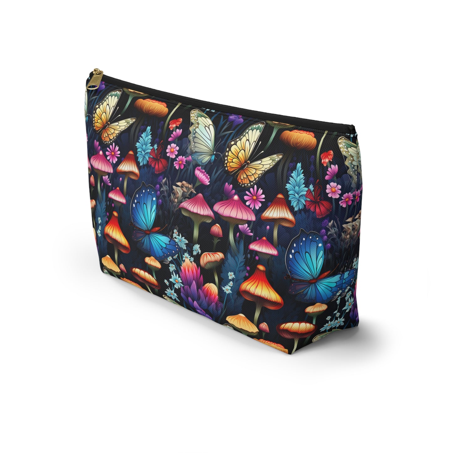 Neon Nocturne: Illuminated Butterfly and Mushroom Silhouettes Against the Night Sky  - Makeup & Accessory Bag 2 Sizes