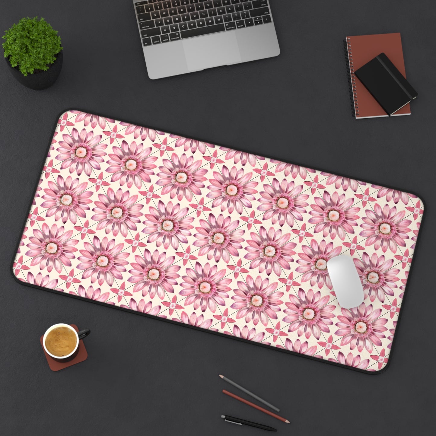 Radiant Pink Daisy Floral Pattern Extended Gaming Mouse Pad  Desk Mat  - 3 Sizes