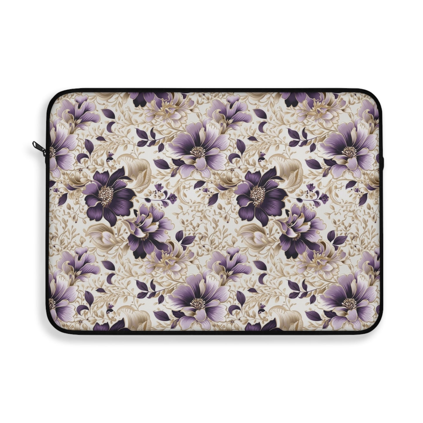 Purple Majesty: Watercolor Floral Design with Gold Foliage Accents - Laptop or Ipad Protective Sleeve 3 Sizes