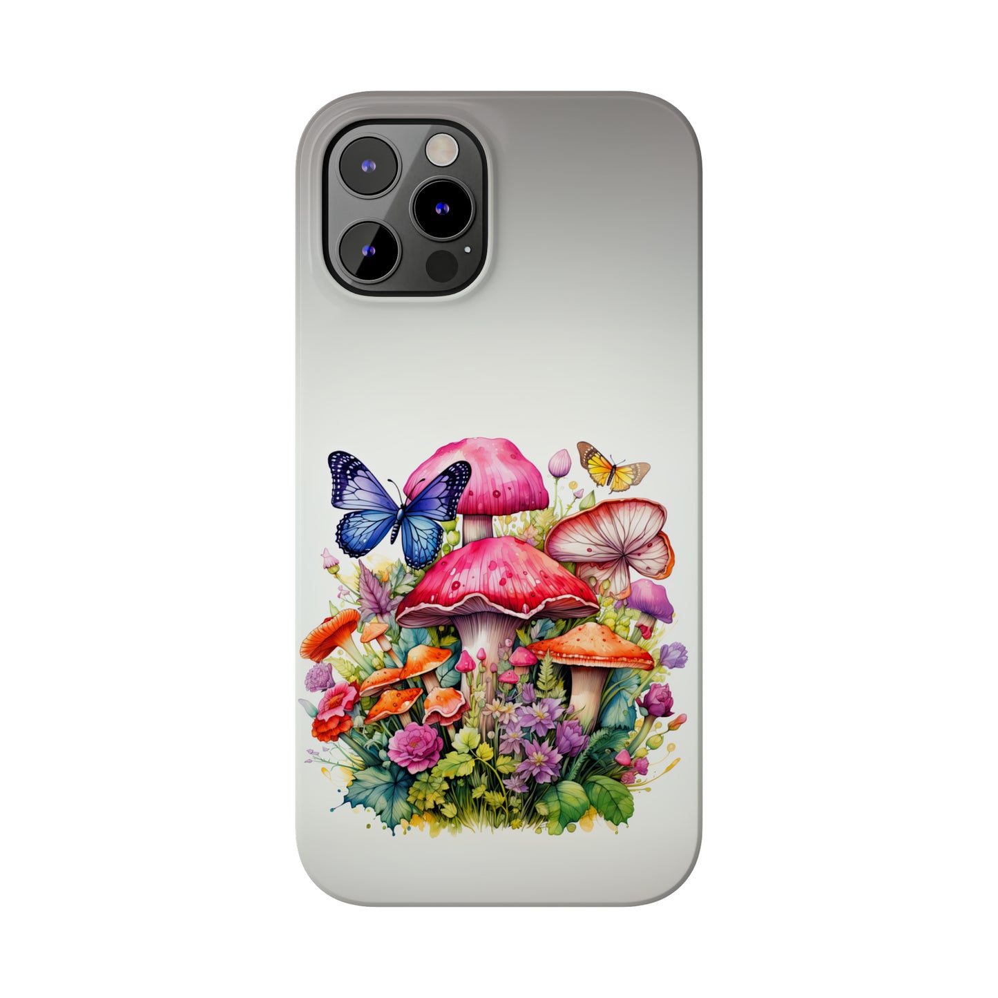 Magical Mushroom Oasis Where Flowers Bloom Amongst Butterflies Iphone 15-12 Slim Phone Case