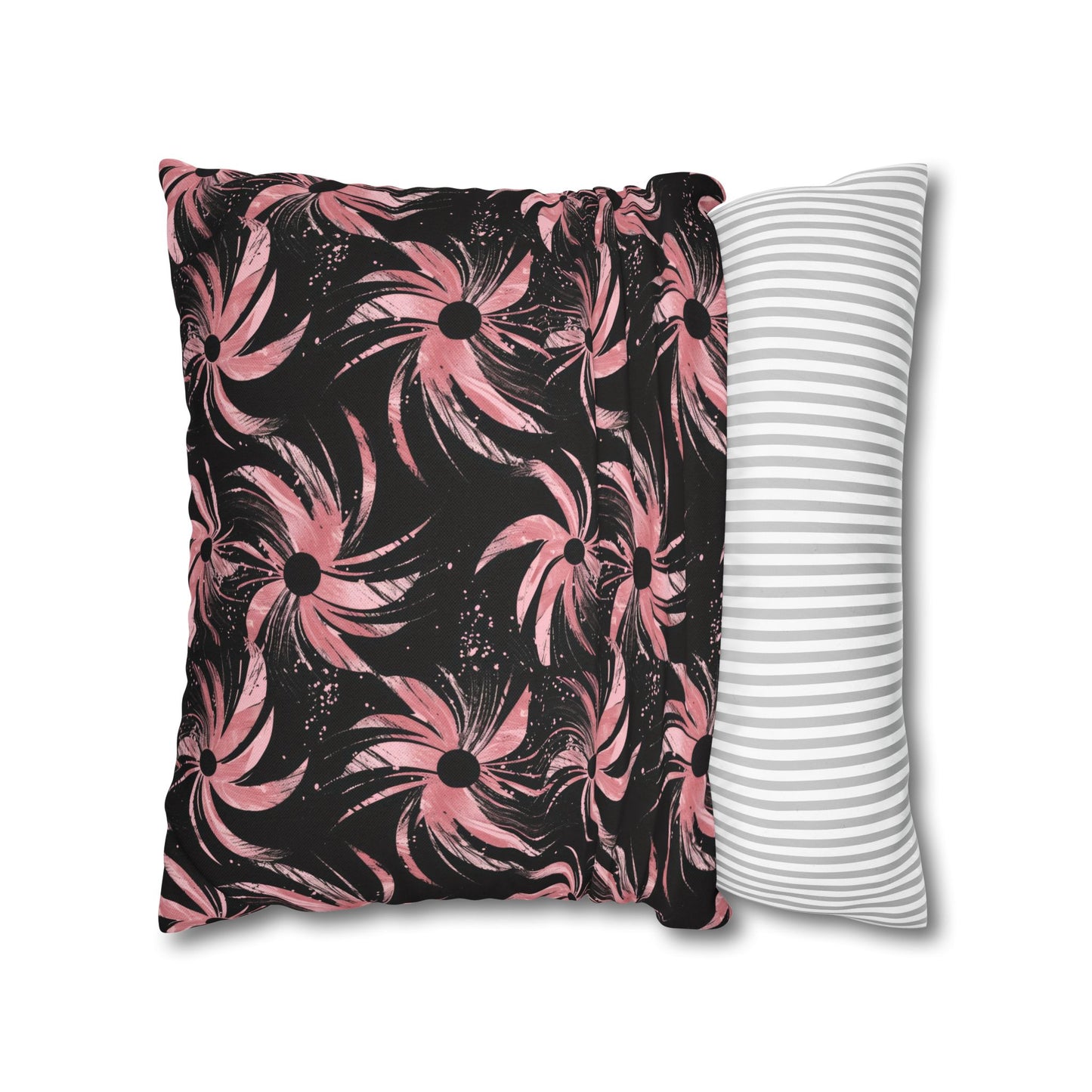 Stellar Blooms of Cosmic Pink on Midnight Black Design Spun Polyester Square Pillowcase 4 Sizes