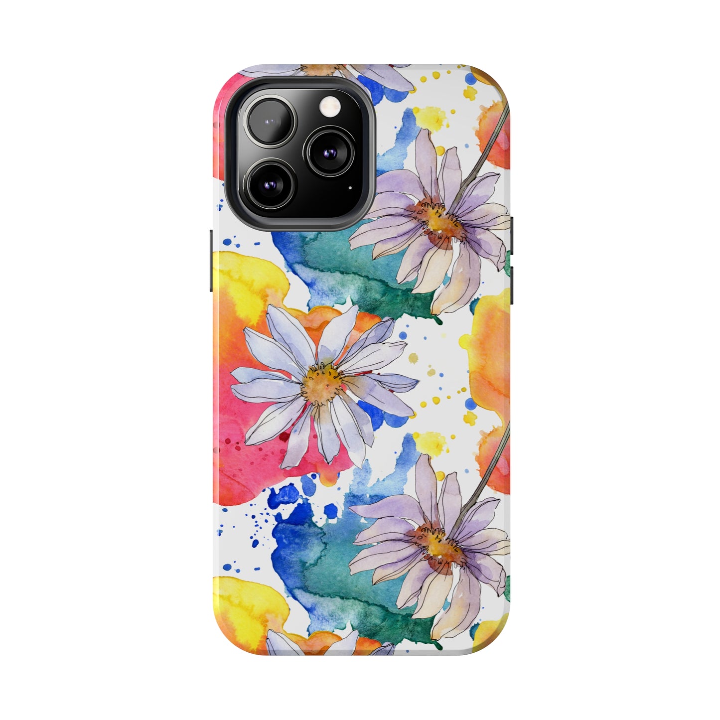 Large Colorful Watercolor Daisy Design Iphone Tough Phone Case