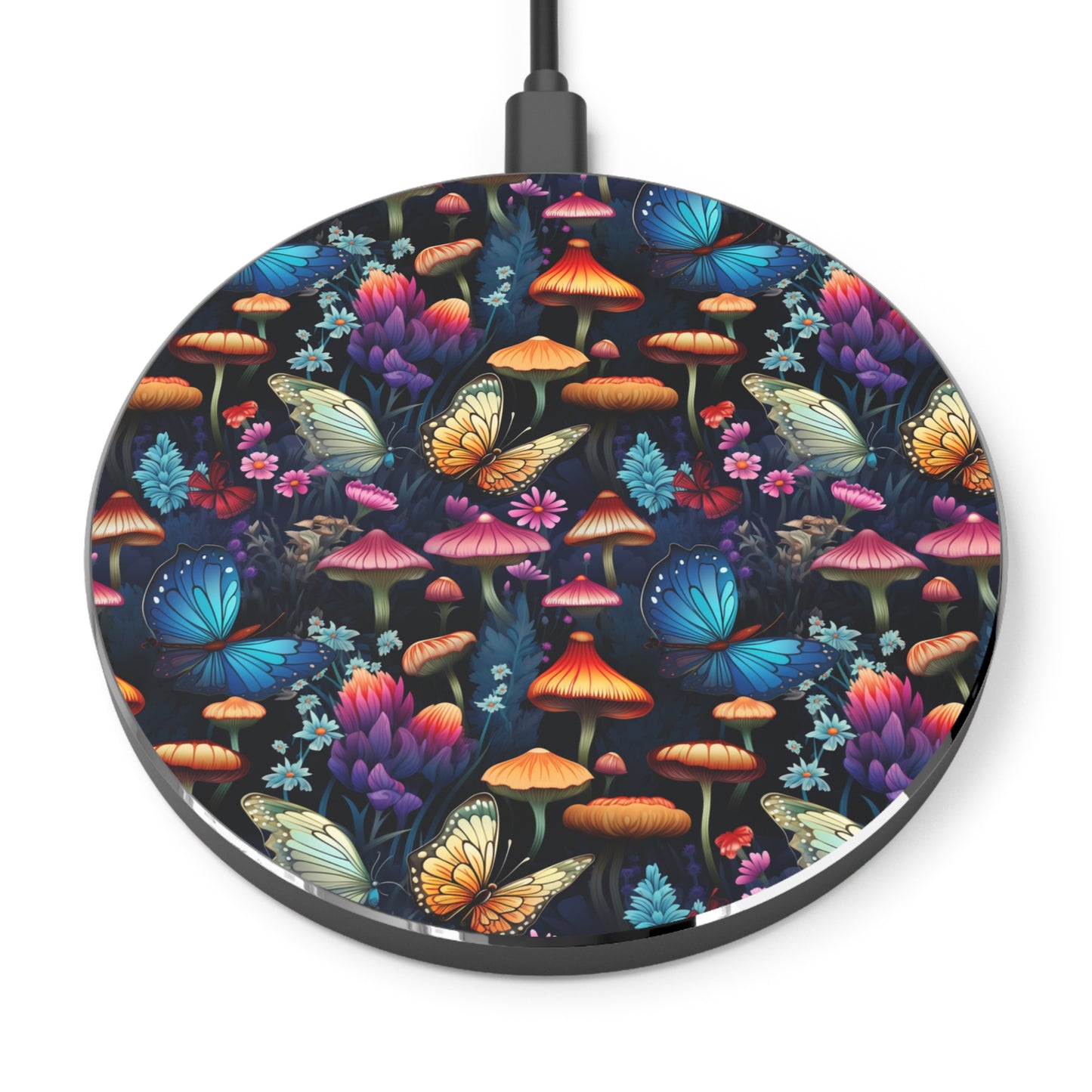 Mystical Butterflies and Mushroom Nighttime Garden Wireless Cell Phone 10W Charger