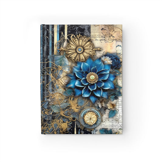 Vintage Blue and Gold Flowers Hard Cover Journal - Ruled Line