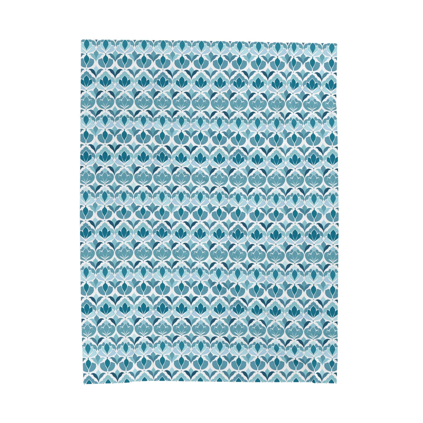 Serene Floral Pattern in Shades of Aqua and Teal, Forming Graceful Botanical Motifs Velveteen Plush Blanket 3 Sizes