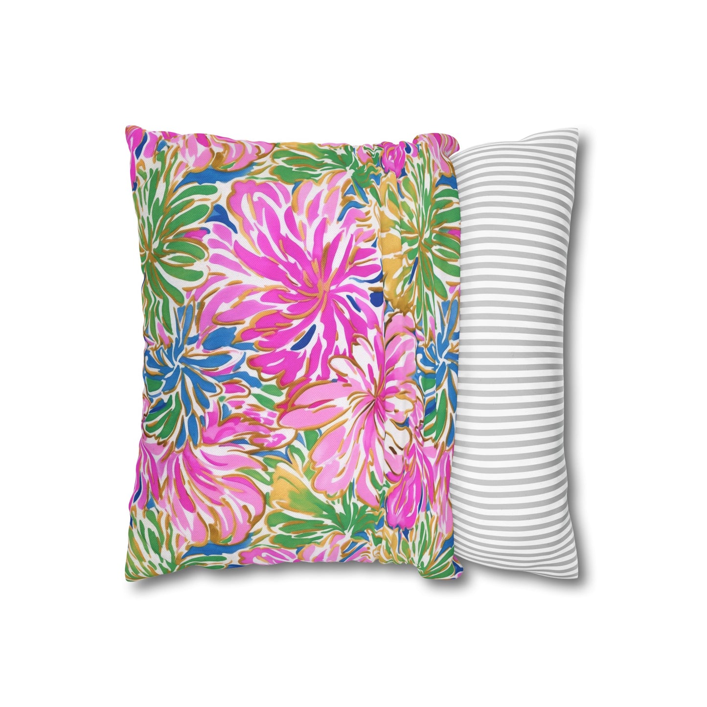 Pastel Bouquet: Large Blooms of Pink, Gold, and Blue in Watercolor Spun Polyester Square Pillowcase 4 Sizes