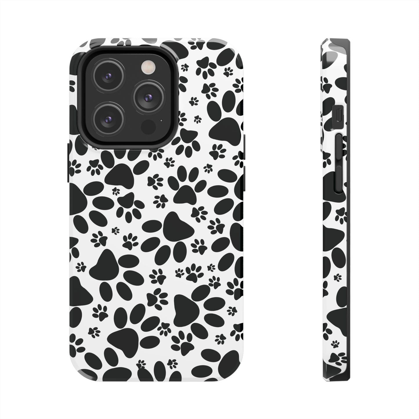 Stealthy Tracks: Black Animal Paw Prints Iphone Tough Phone Case