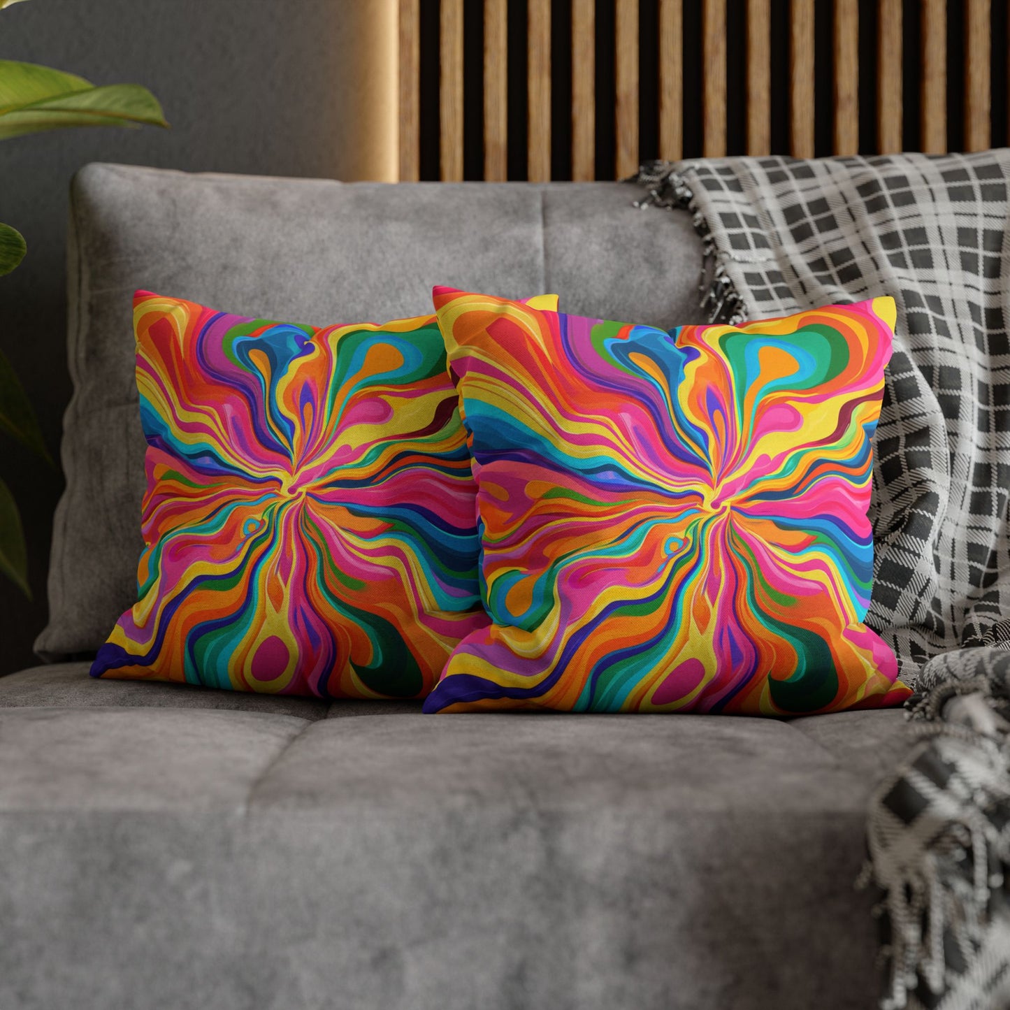 Color Rainbow Fusion Swirl Spun Polyester Square Pillowcase 4 Sizes