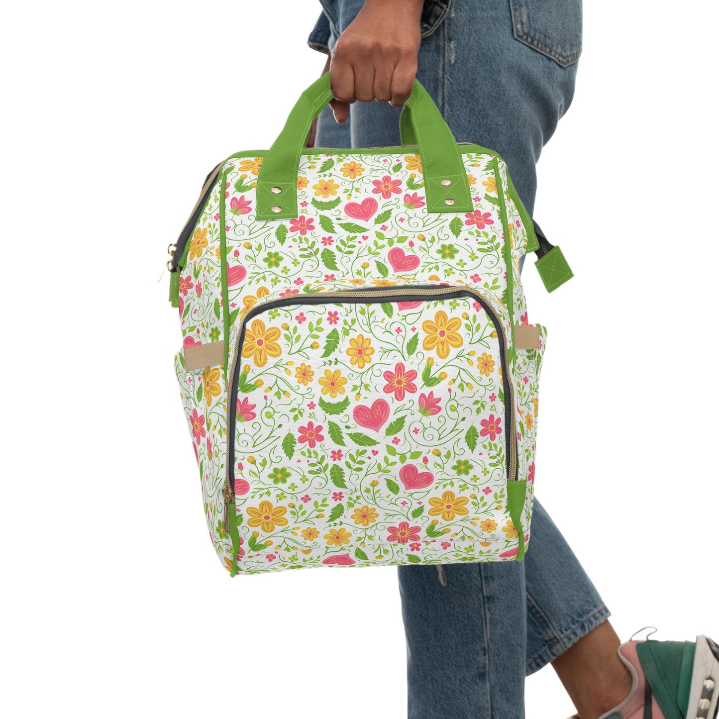 Sunshine Love: Spring Flowers and Hearts in Yellows and Pinks Multifunctional Diaper Backpack