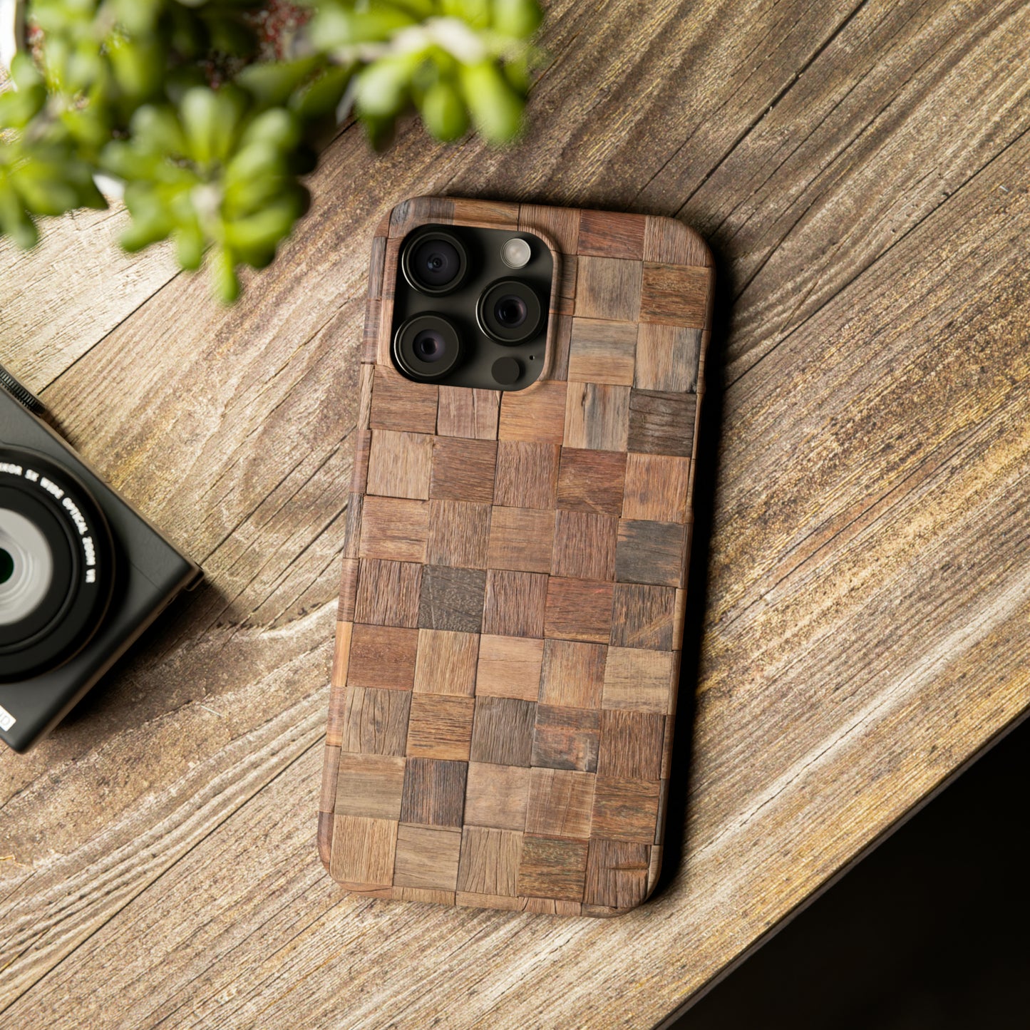 Organic Elegance Natural Woven Wood Design Design Iphone 15-12 Slim Phone Case