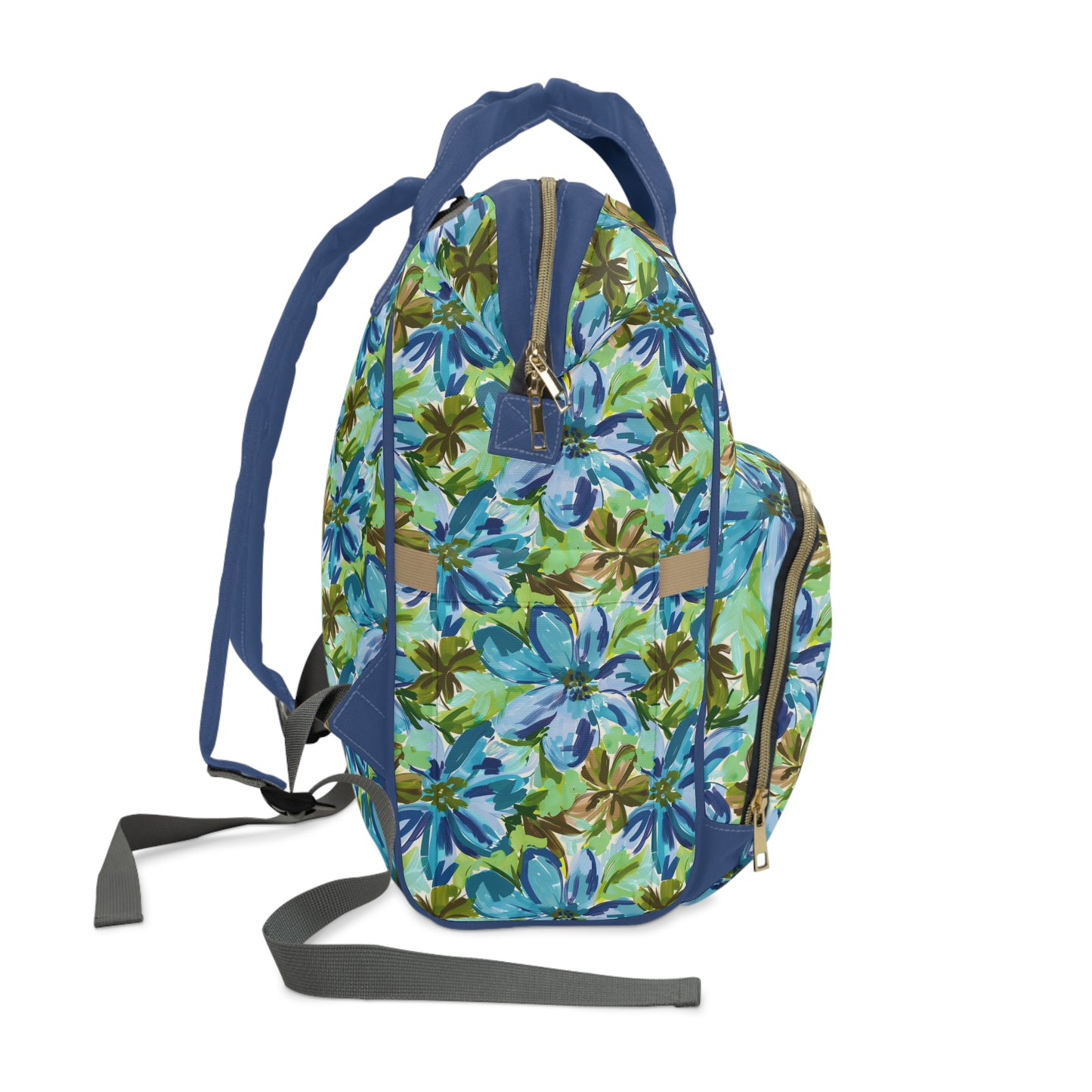 Tranquil Earth Tones: Watercolor Flowers in Blue, Brown, and Green Hues Multifunctional Diaper Backpack