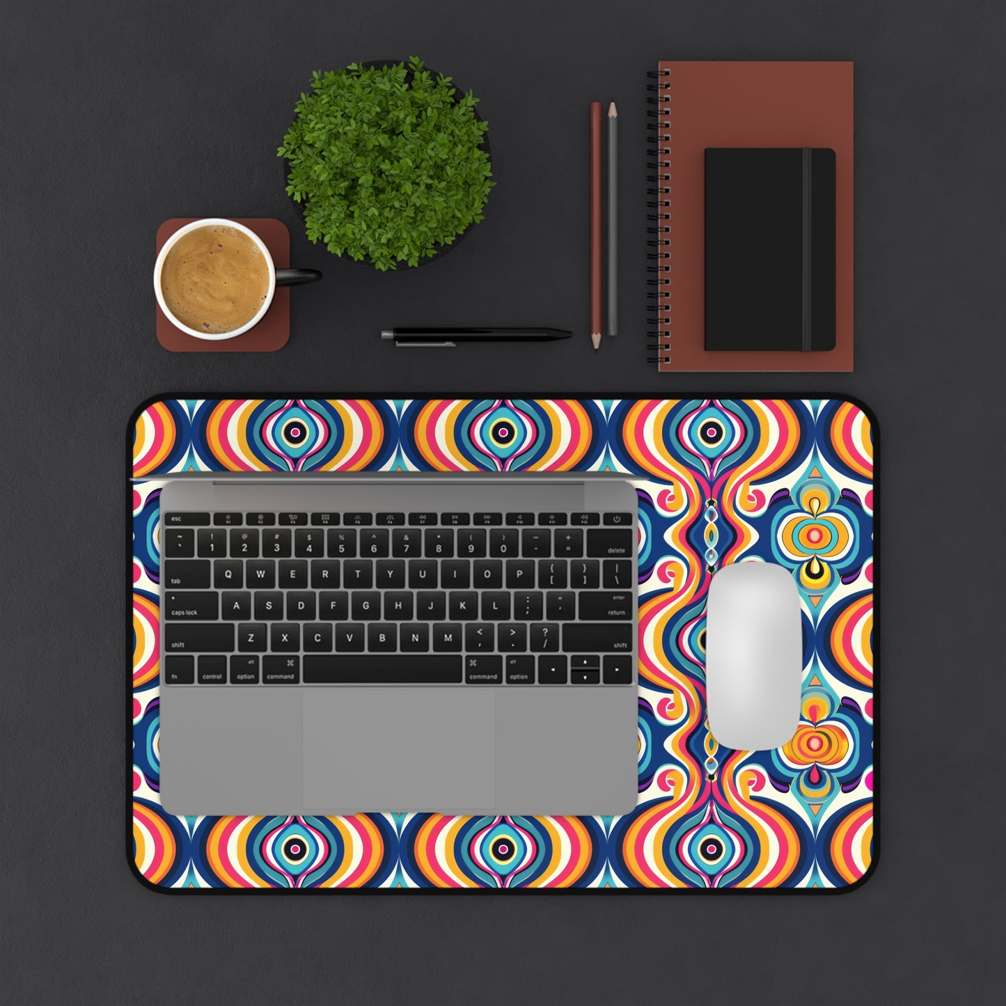 Vibrant Retro Waves with Colorful Geometric Pattern Extended Gaming Mouse Pad  Desk Mat  - 3 Sizes