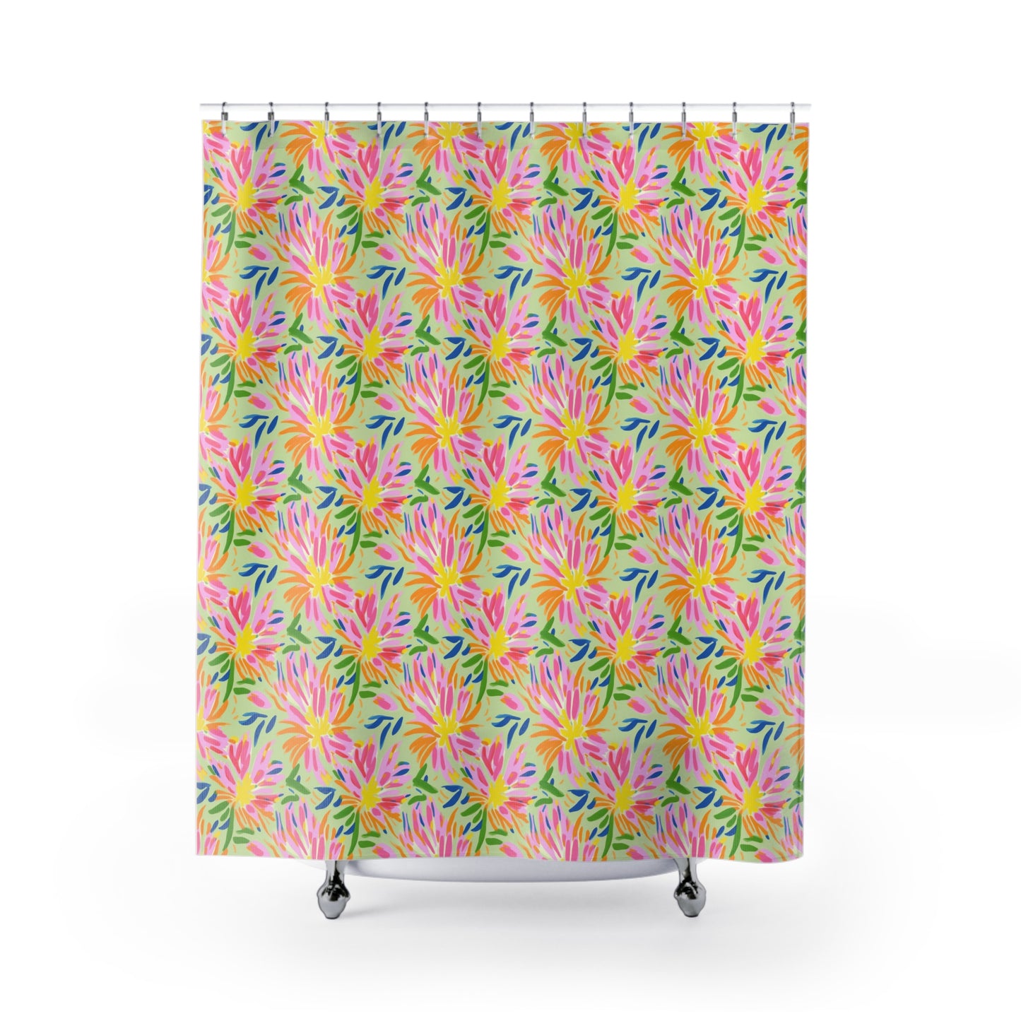 Blossoms in Bloom: Watercolor Pink and Yellow Flower Bursts Design Bathroom Shower Curtain   71" × 74"