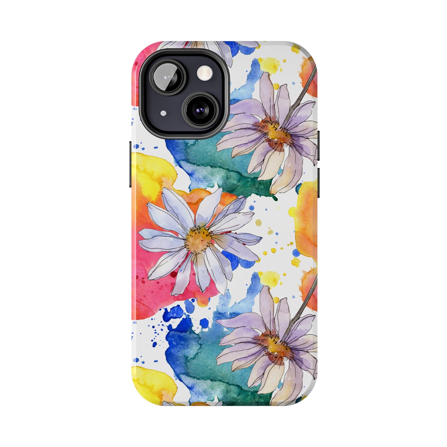 Large Colorful Watercolor Daisy Design Iphone Tough Phone Case