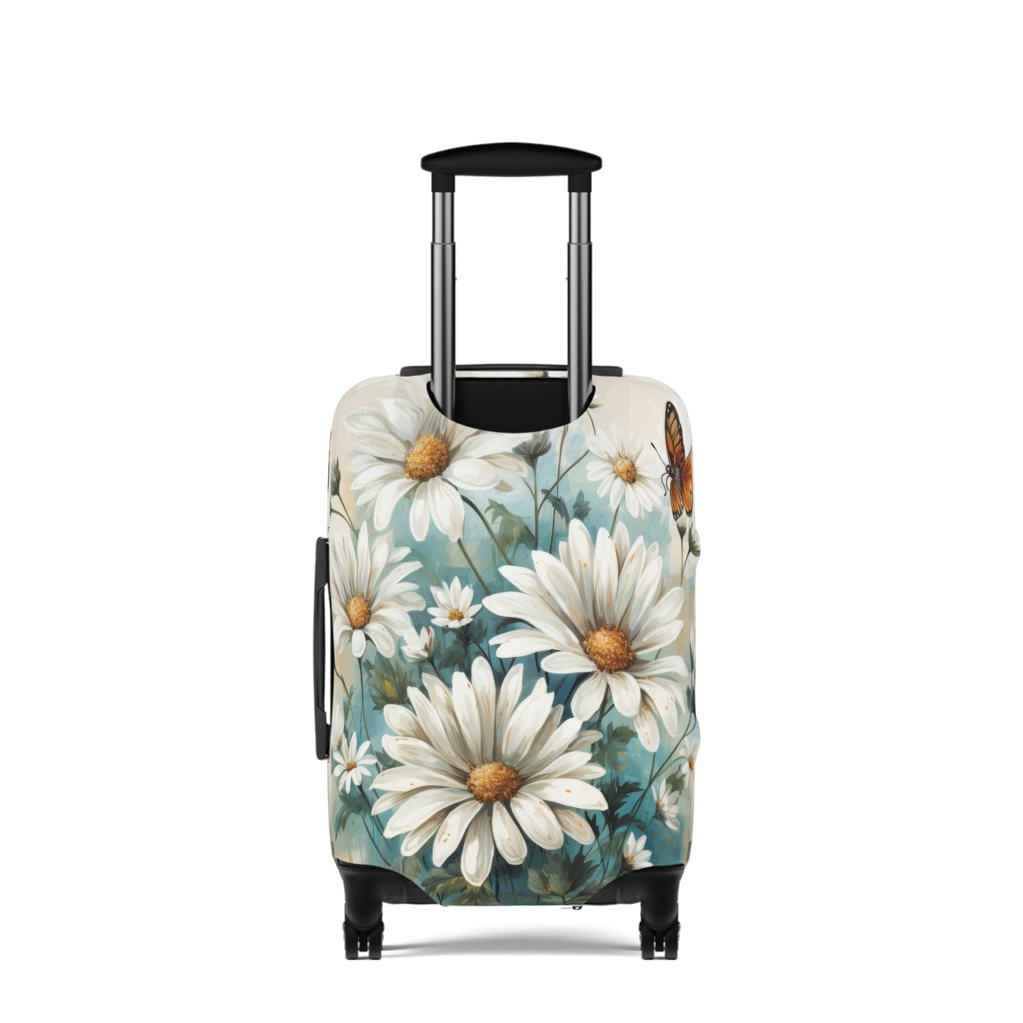 Rustic Farmhouse Teal and White Wild Daisies and Butterflies  - Luggage Protector and Cover 3 Sizes