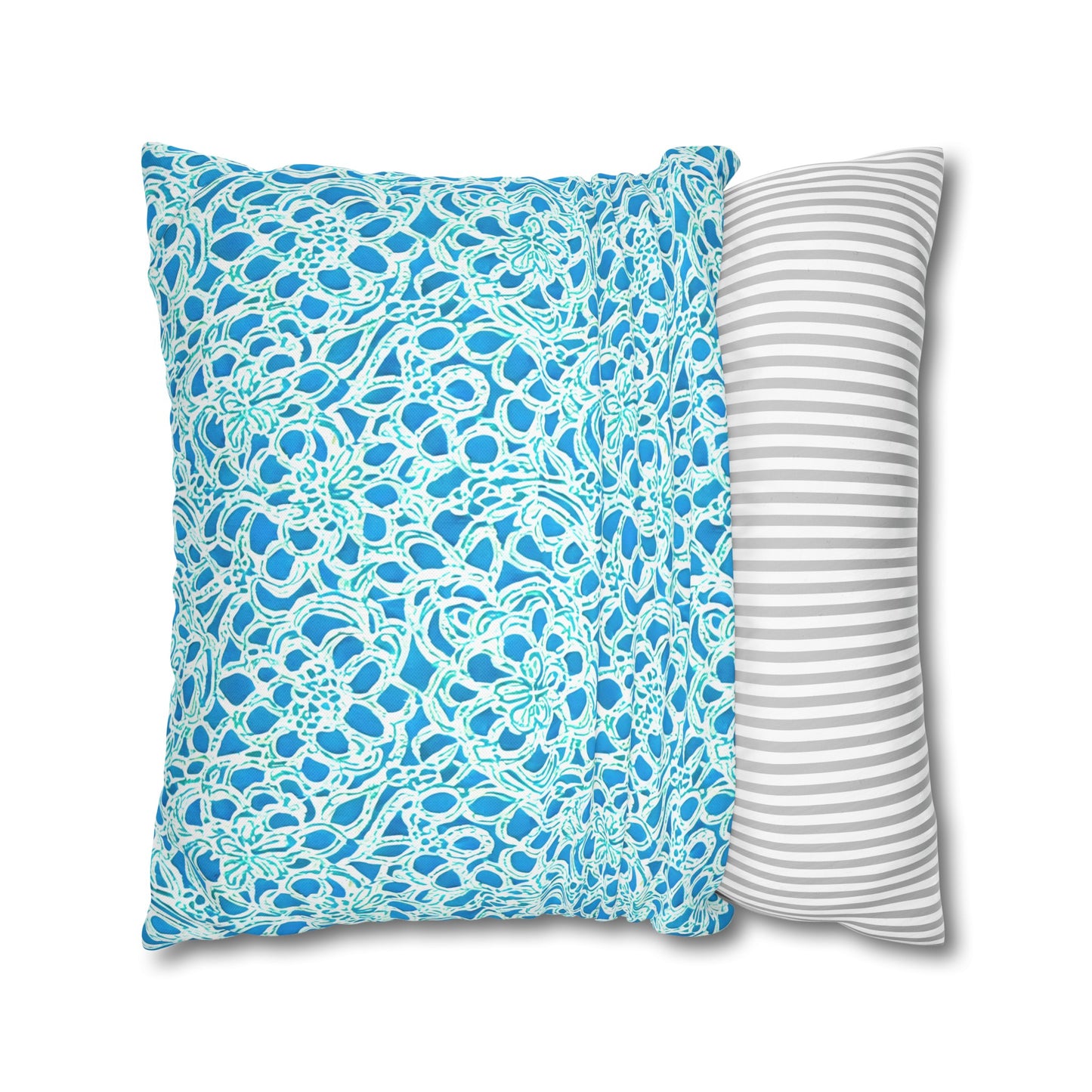 Luminous Swirls: Abstract Watercolor Floral Patterns in Lime Green and Blue Spun Polyester Square Pillowcase 4 Sizes