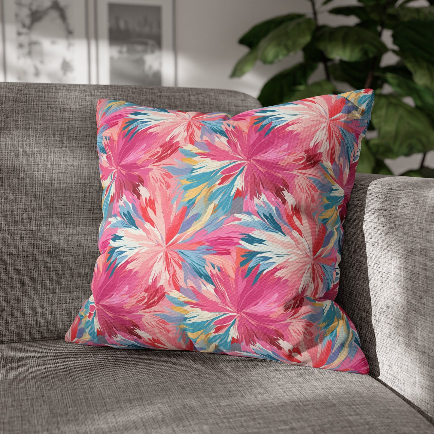 Whispering Sunset: Muted Pinks, Blues, and Gold Watercolor Flowers Spun Polyester Square Pillowcase 4 Sizes