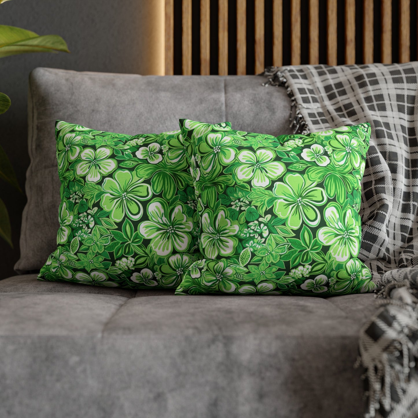 Emerald Essence: Floral Bloom Design in Green Hues Spun Polyester Square Pillowcase 4 Sizes