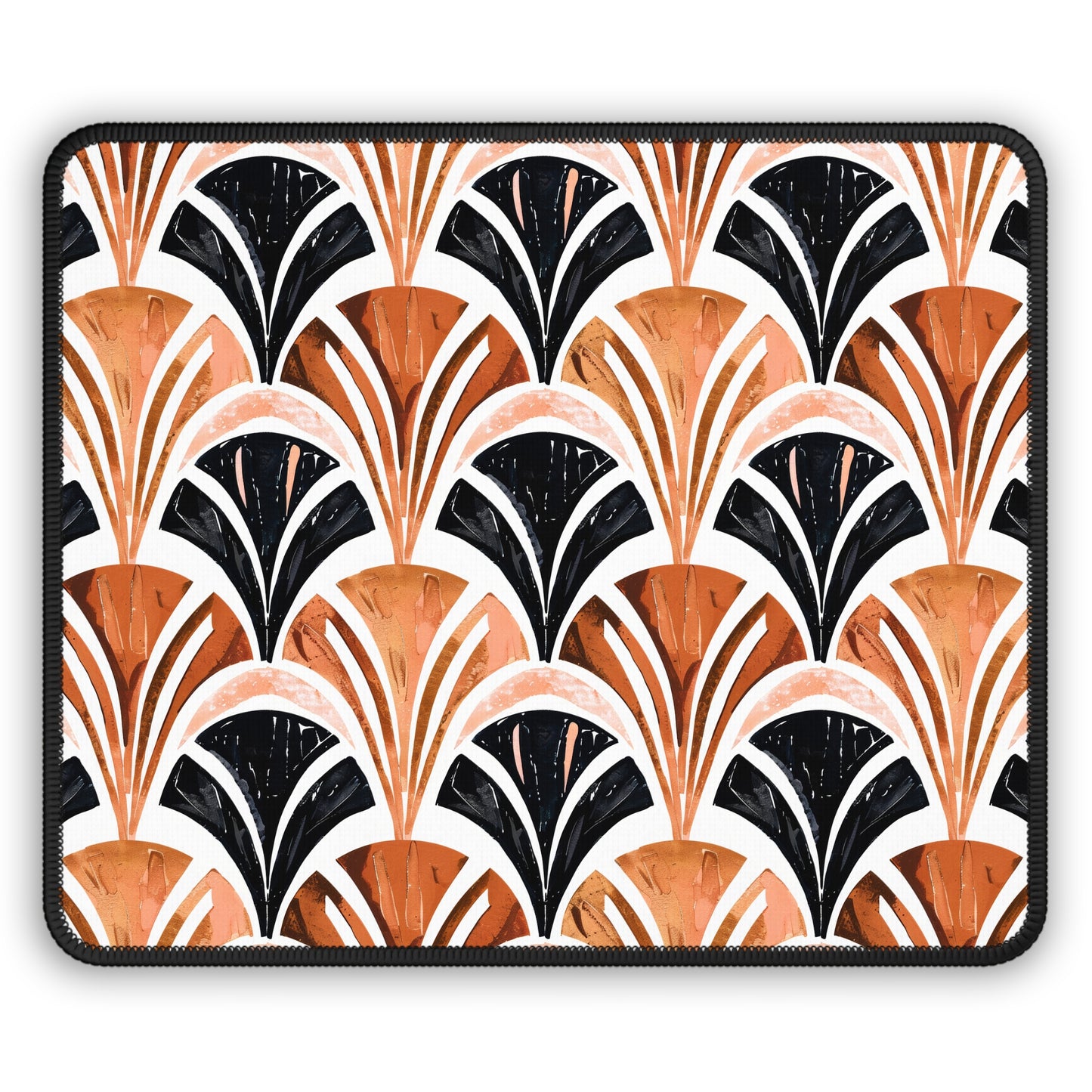 Vintage Art Deco Copper and Black Geometric Design Gaming Mouse Pad with Finished Edges