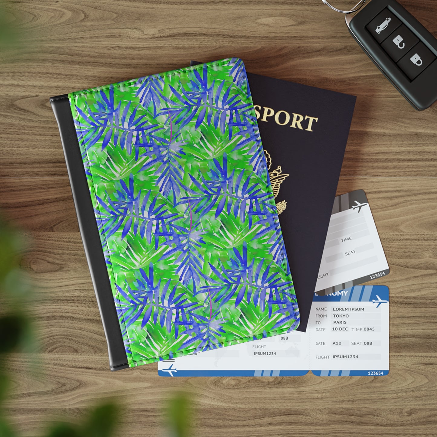 Tropical Harmony Blue and Green Palm Tree Leaves  - Passport Cover Faux Leather RFID Blocking