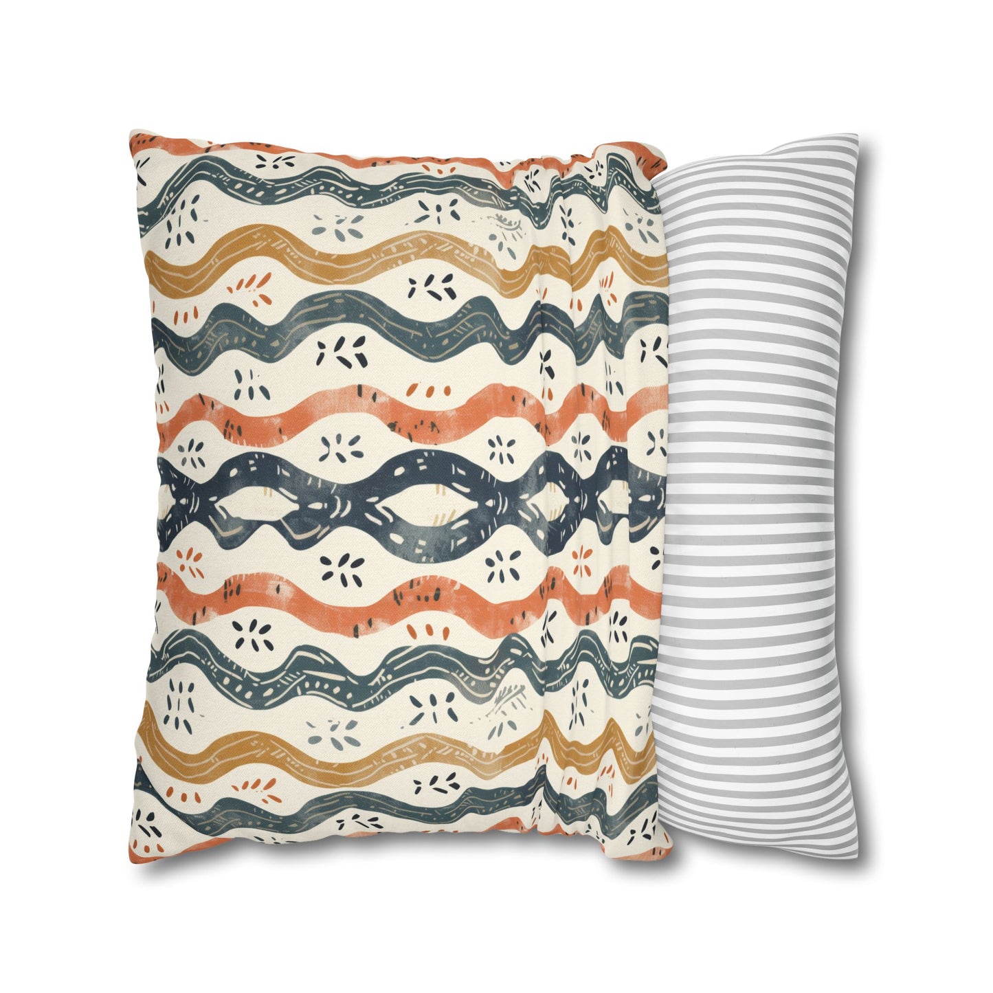 Boho Waves with Earthy Blues Reds and Browns Spun Polyester Square Pillowcase 4 Sizes