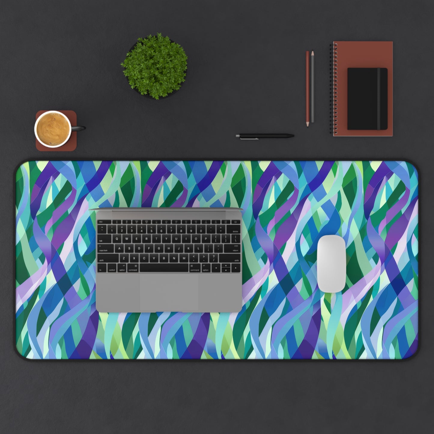 Vibrant Purple Blue and Green Ribbons Extended Gaming Mouse Pad  Desk Mat  - 3 Sizes