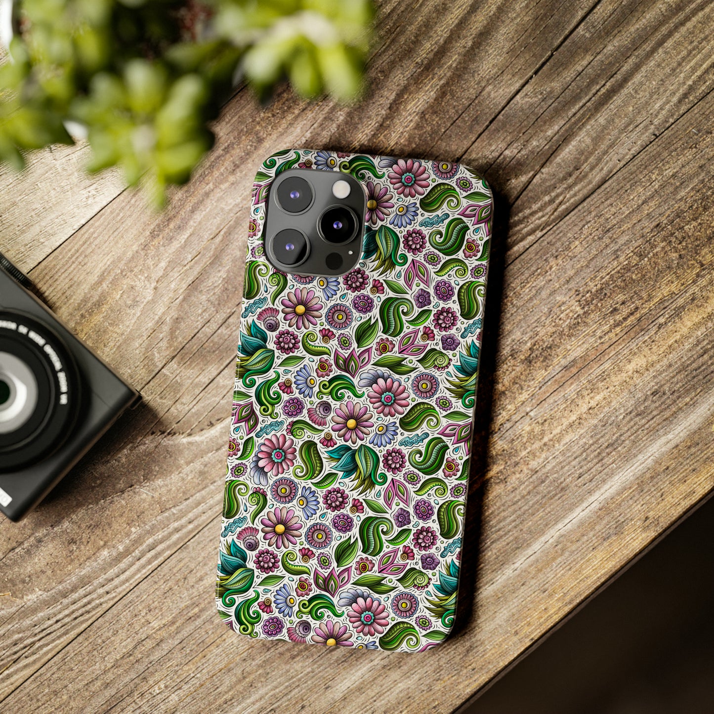 Purple & Pink Daisy Floral Print Iphone 15-12 Slim Phone Case