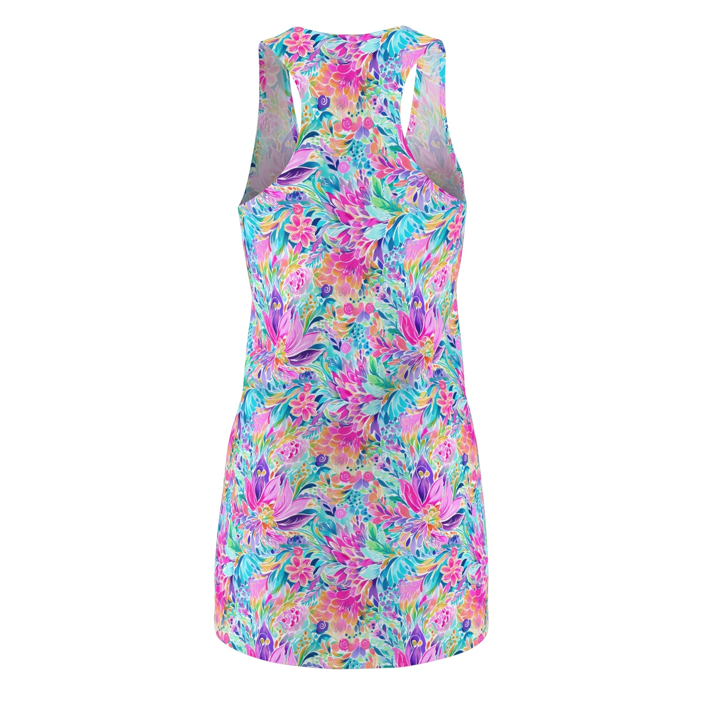 Tropical Prism: Rainbow Watercolor Flowers in Full Bloom Women's Racerback Dress XS - 2XL