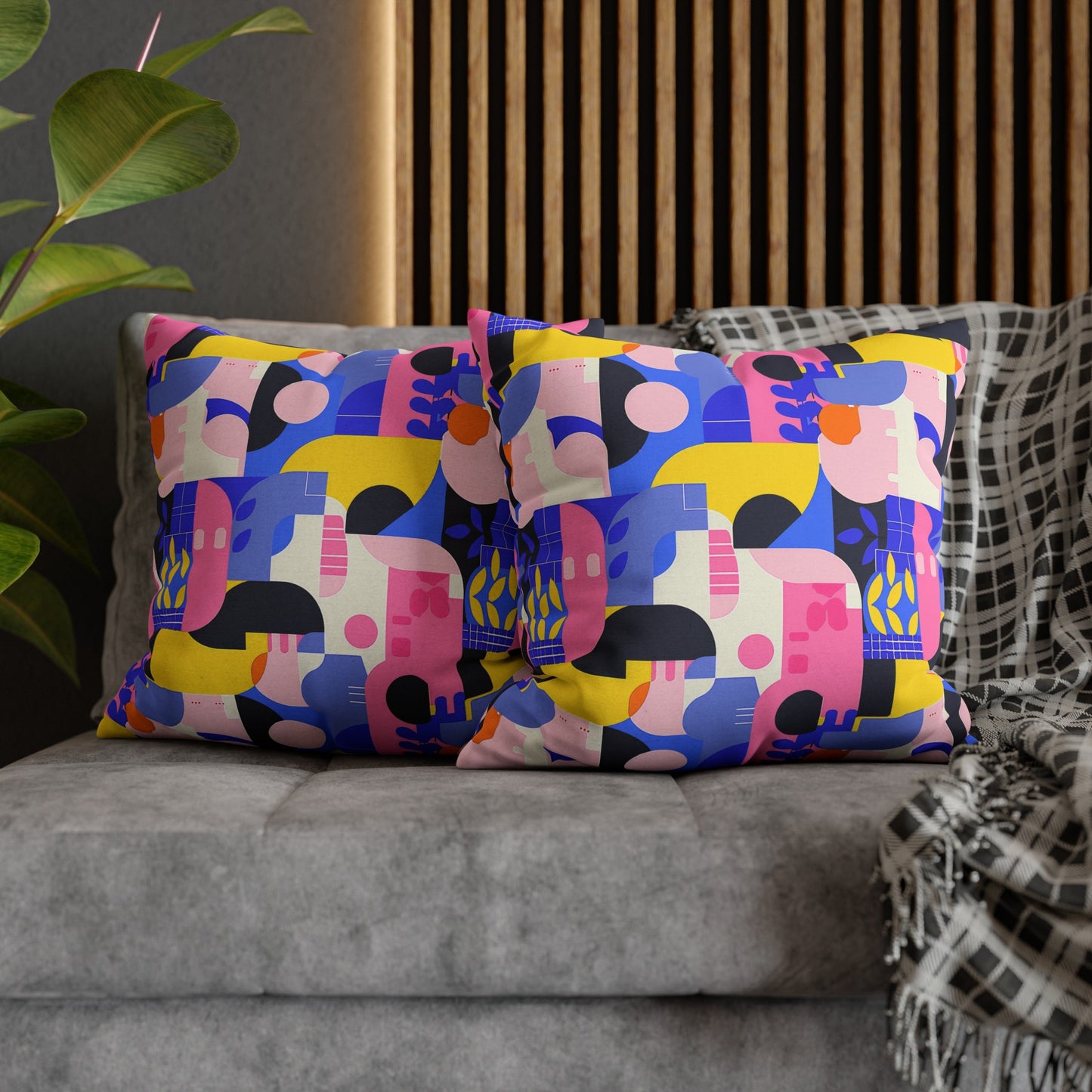 Pop Art in Vibrant Bold Geometric Colors Spun Polyester Square Pillowcase 4 Sizes