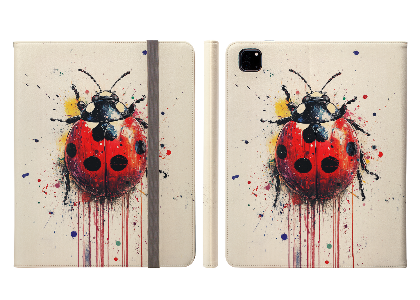 Vibrant Paint Splatter Ladybug Art Print Ipad Pro 11 & Pro 12.9 Protective Case and Pencil Holder