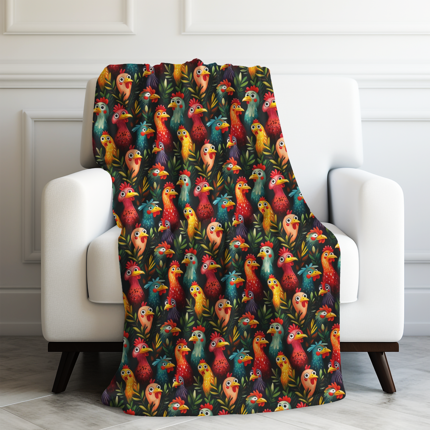 Funky Chickens in A Parade of Color Velveteen Plush Blanket 3 Sizes